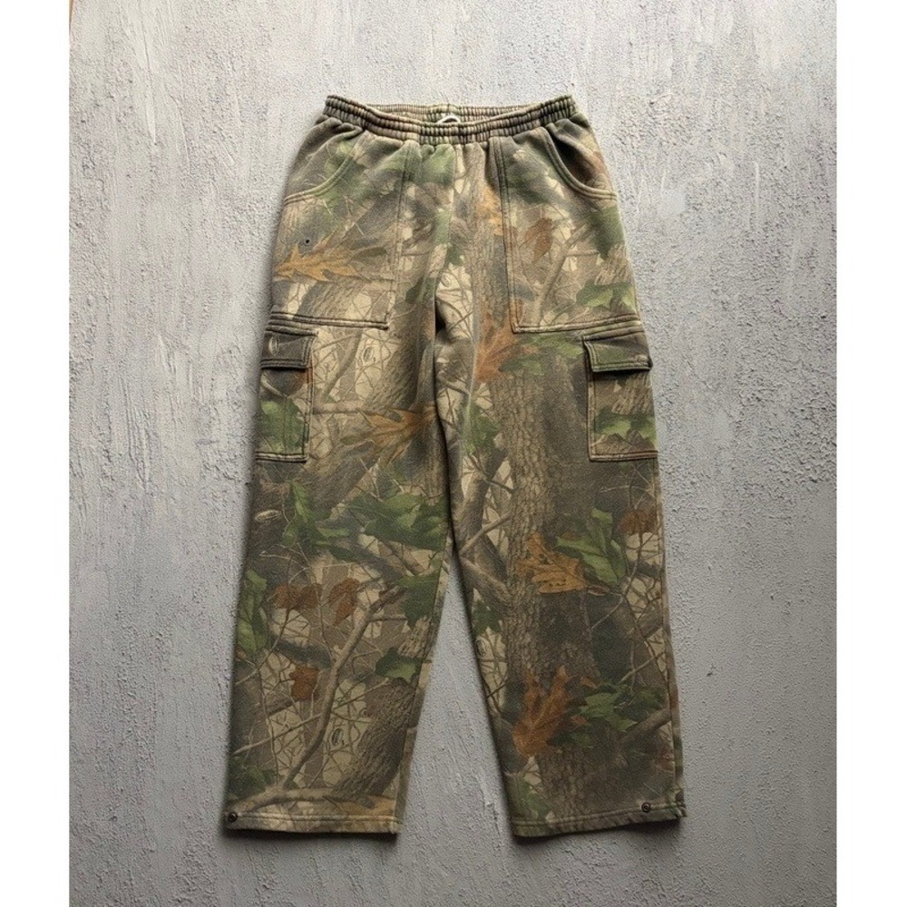 Vintage RealTree Camo Cargo Sweatpants Large Green 1990s Fleece Baggy